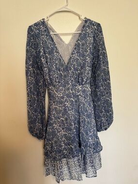 Japna Blue and White Floral Mini Dress